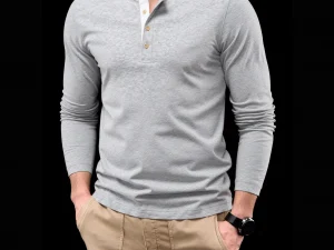 AIOPESON Heavyweight Henley Shirt Men 100% Cotton Thermal Long Sleeve Solid Color Fall Winter Button Placket Workwear Essential