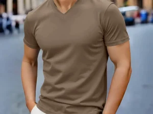 2025 New Men's Casual Fashion Simple V-neck Short Sleeved T-shirt Summer Comfortable Breathable Versatile Top