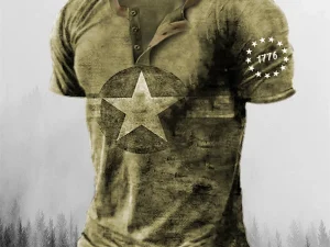 Vintage Button V-neck Navigation T Shirt Short Sleeve Gothic Henley Shirt For Men Oversized Tops Tee Shirt Men Punk Streetwear