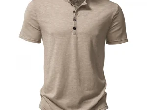 Henley Collar Summer Men Casual Solid Color Short Sleeve T Shirt for Men Polo men High QualityMens T Shirts