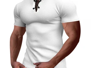 Summer cross-border athleisure fashion slim breathable men's short sleeve t-shirt European and American men's tie-up henley shir
