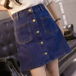 High waisted A-line denim short skirt for spring and summer 2025, Korean fashion trend, hip hugging tight skirt